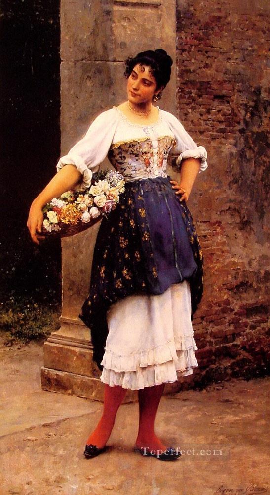 Vendedora de flores veneciana dama Eugene de Blaas hermosa mujer dama Pintura al óleo